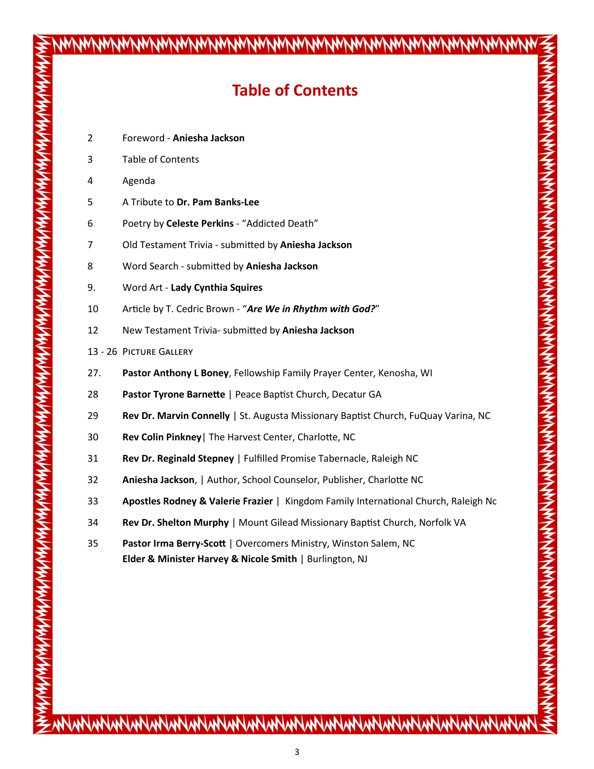 Page 3 - Table of Contents