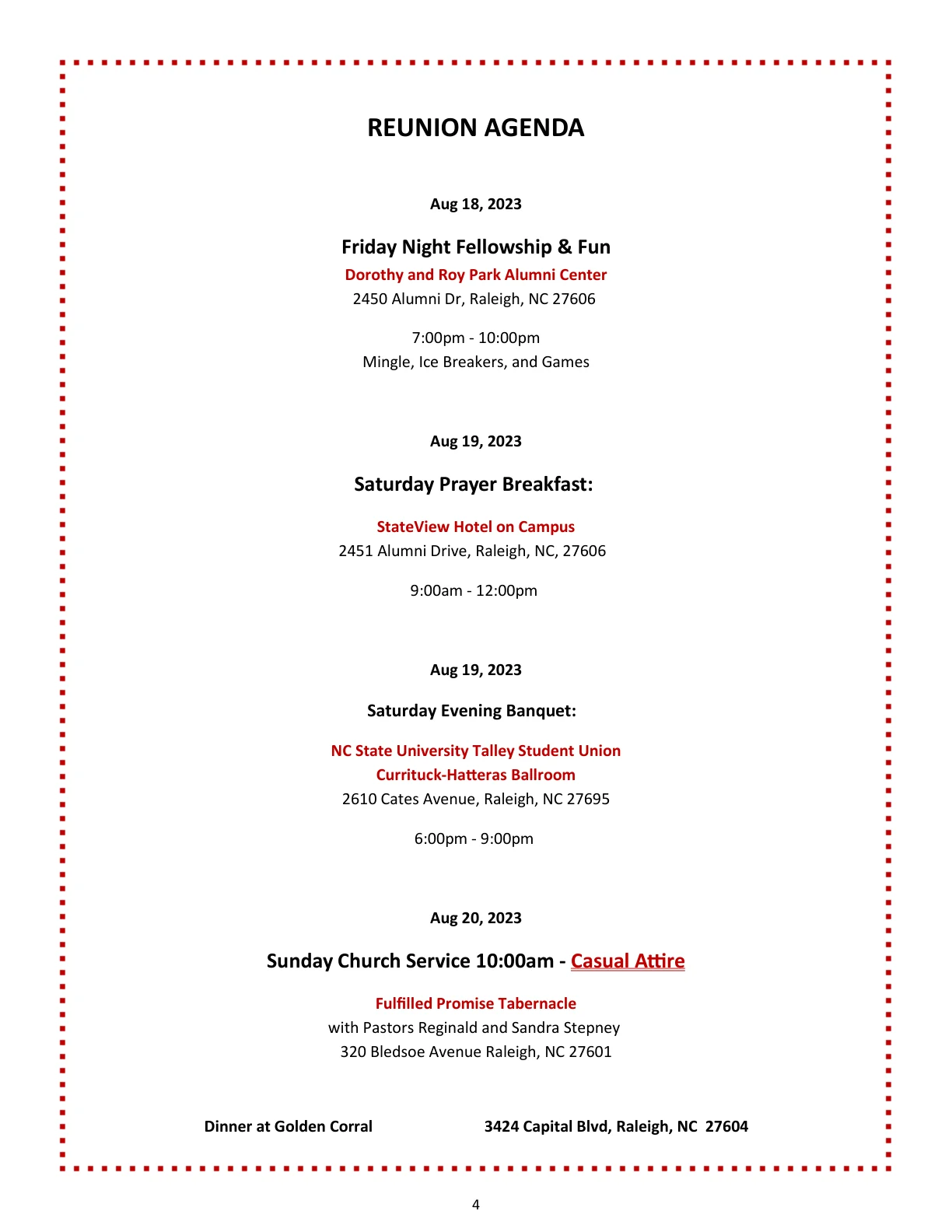 Page 4 - REUNION AGENDA