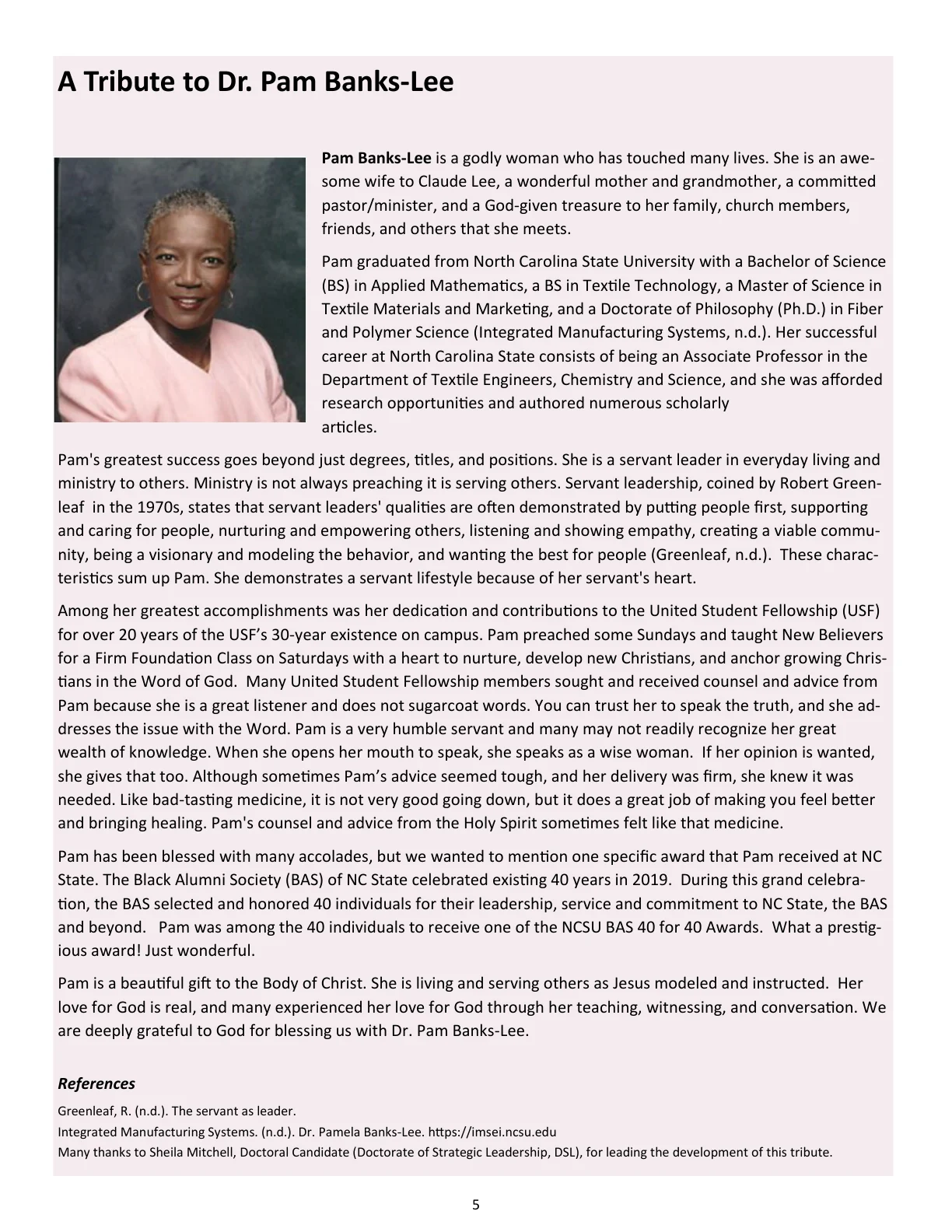 Page 5 - A Tribute to Dr. Pam Banks-Lee